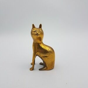 Vintage Mid‎ Century Brass Cat Figurine Eqyptian Paperweight 4"